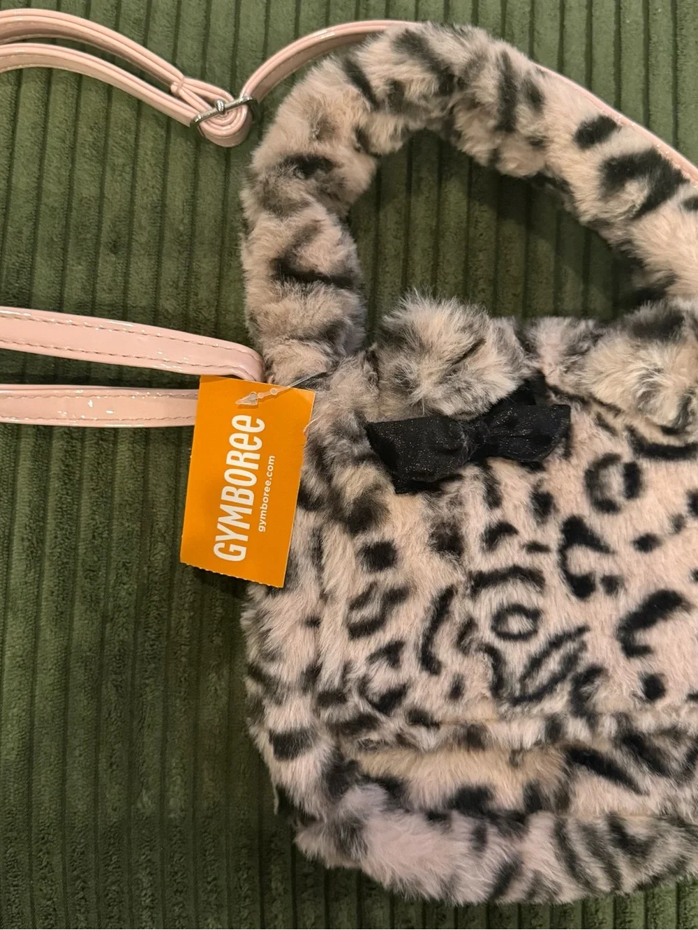 Gymboree Girls Faux Fur Leopard Print Purse Handbag Black Bow Bag